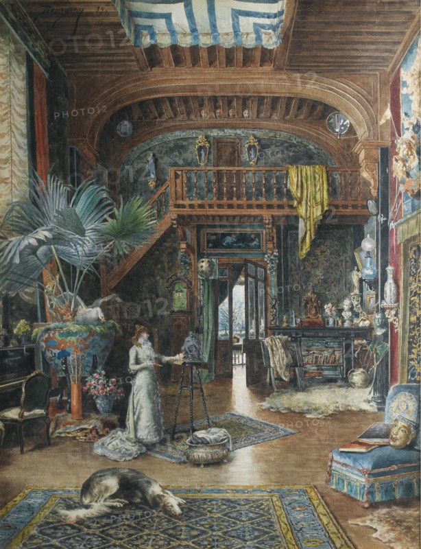 The actress Sarah Bernhardt (1844-1923) in her studio.