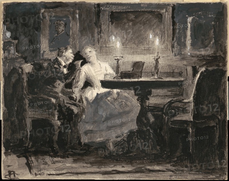 Manilovs. Illustration for the poem The Dead Souls by N. Gogol.