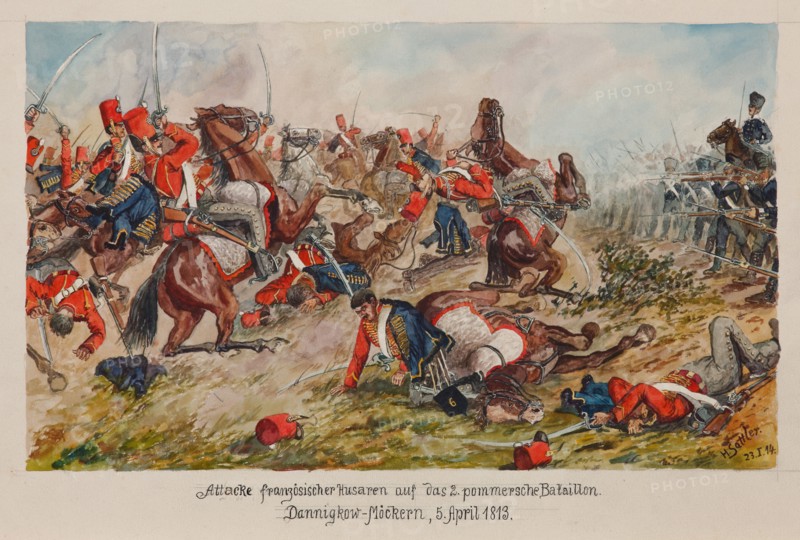The attack of the French hussars on the 2nd Pomeranian Battalion. Dannigkow-Möckern, 5 April 1813.