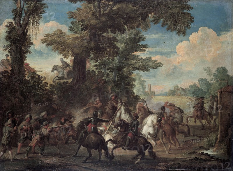 The Fight between Arquebusiers and cavalry.