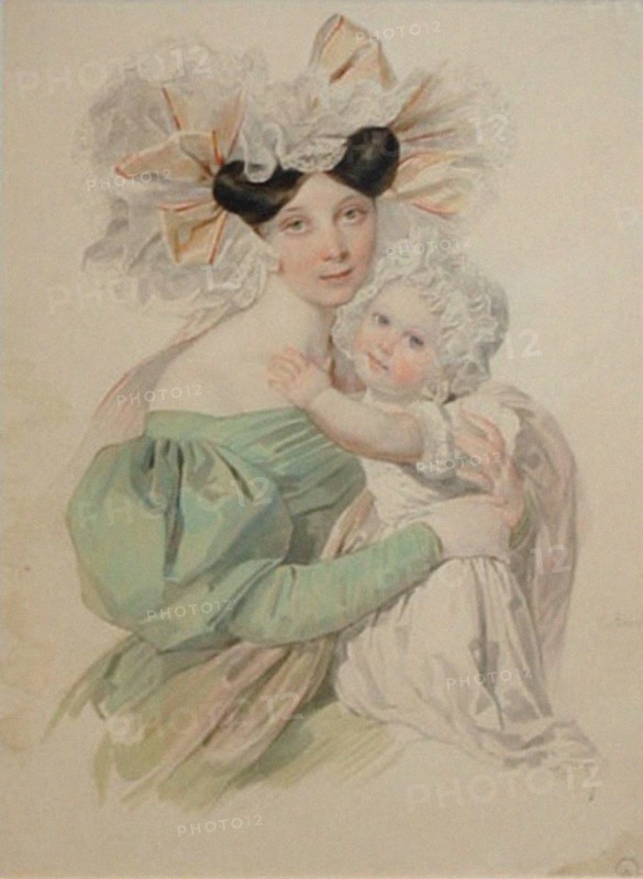 Portrait of Maria Trofimovna Pashkova (1819-1892), née Countess von Baranov, with daughter Alexandra