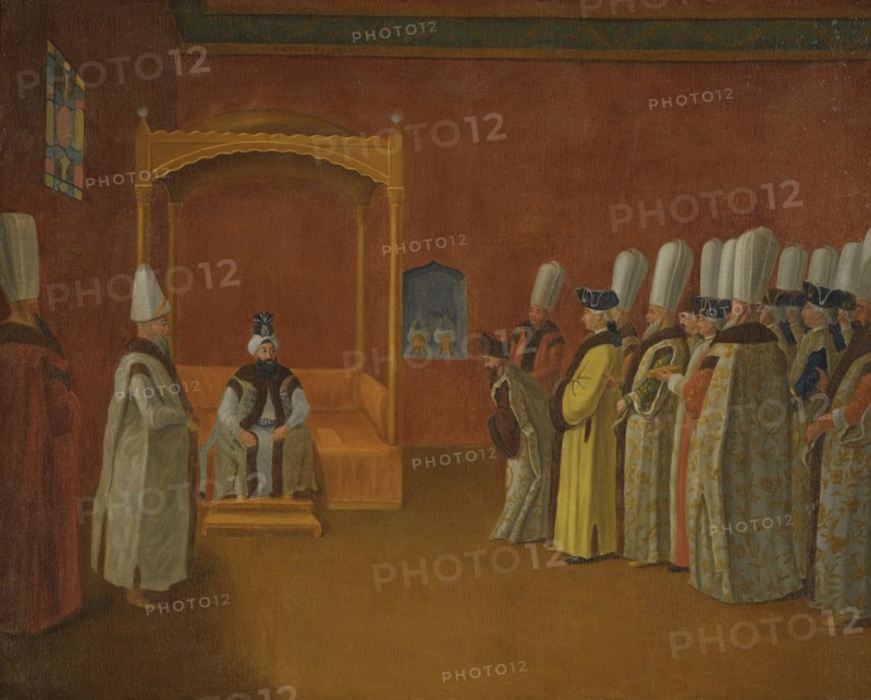 Sultan Ahmed III Receiving a European Ambassadorial Delegation at the Topkapi Palace.