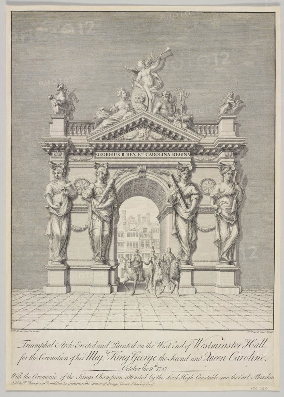 Triumphal Arch at West End of Westminster Hall for the Coronation of George II and Queen Caroline.