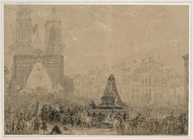 Arrival of the funeral procession with the remains of Louis XVI and Marie-Antoinette in Saint-Denis