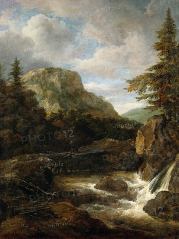 Mountain Landscape with Waterfall.