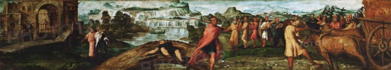 King David bearing the Ark of the Covenant into Jerusalem.