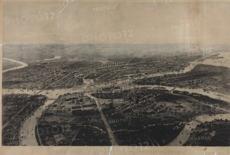 Panorama of St. Petersburg and the surrounding area from the bird's eye view.