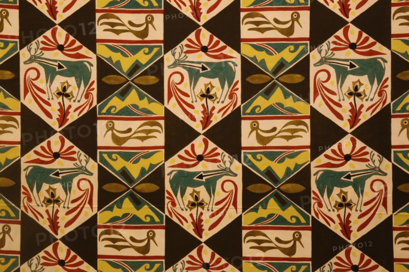 Textile design with American Indian motifs, ca 1923.