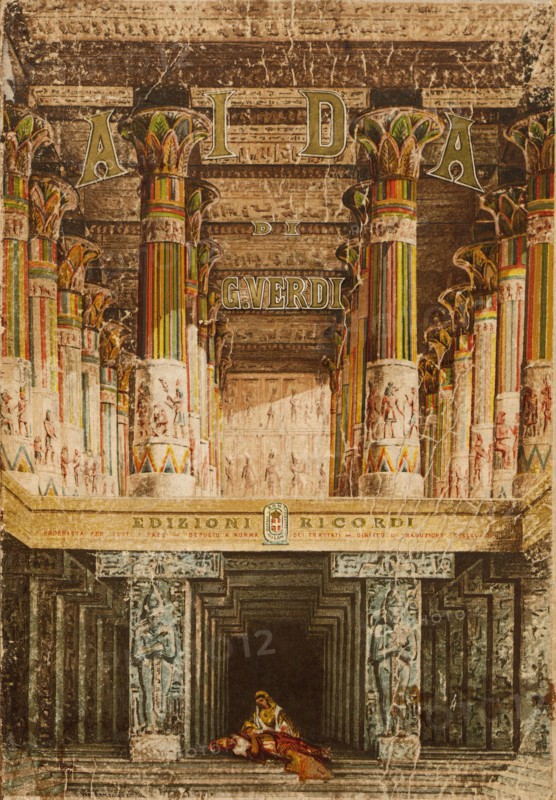 Cover of the vocal score of opera Aida by Giuseppe Verdi, ca 1872.