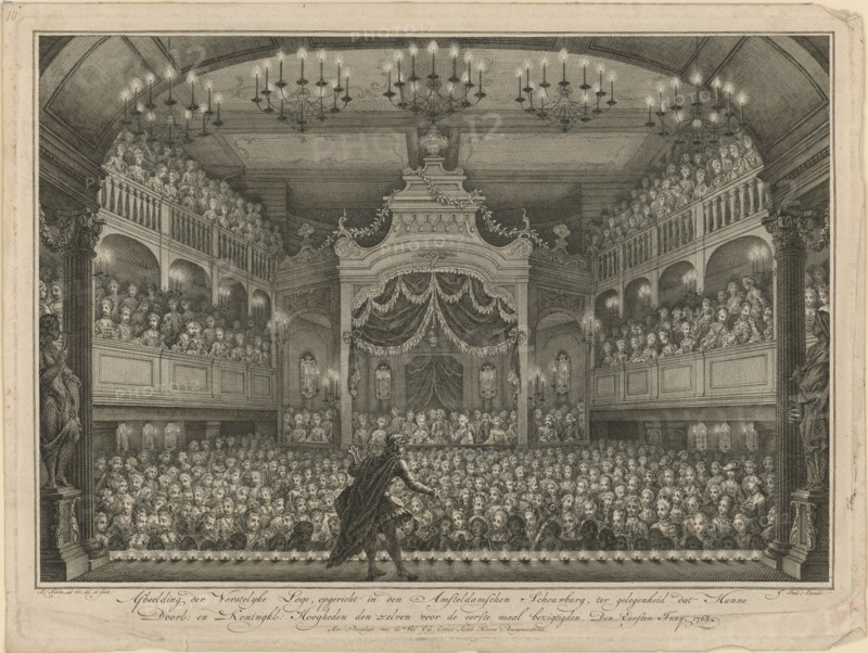 The royal couple at the theater performance in the Amsterdam Schouwburg on June 1, 1768, 1768.