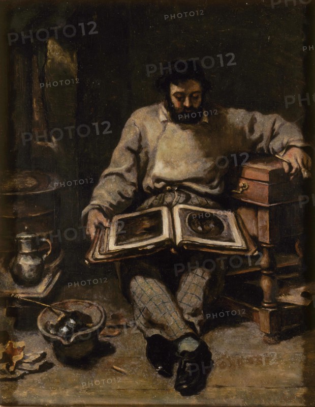 Marc Trapadoux Examining a Book of Prints, ca 1848.