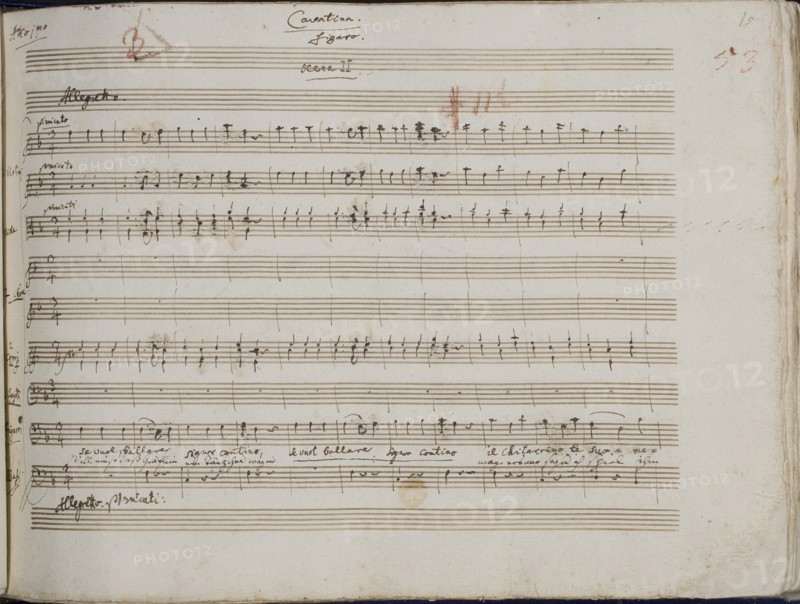 The autograph manuscript: Le nozze di Figaro, Opera buffa in four acts, 1785.