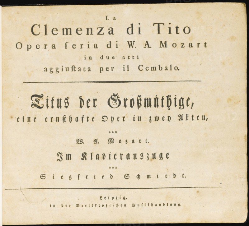 La clemenza di Tito. The first edition of the vocal score, 1795.