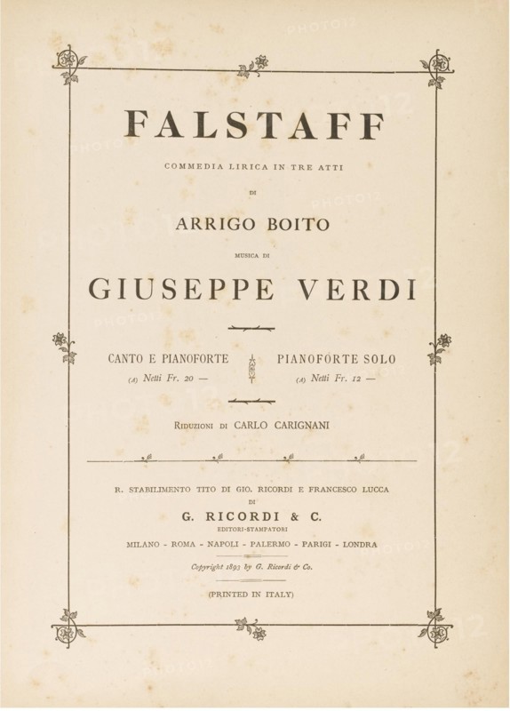 Opera Falstaff: first edition of the original version, 1893.