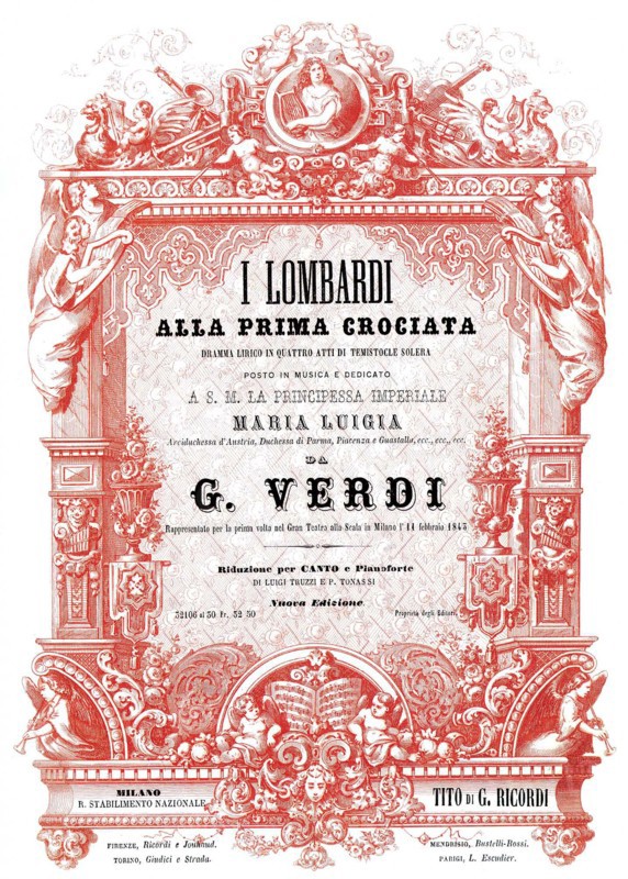 Cover of the vocal score of opera I Lombardi alla prima crociata by Giuseppe Verdi, 1861.