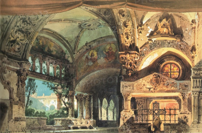 Set design for the Opera Don Carlos by Giuseppe Verdi. Milano, Teatro alla Scala, 1.10.1884, 1884.