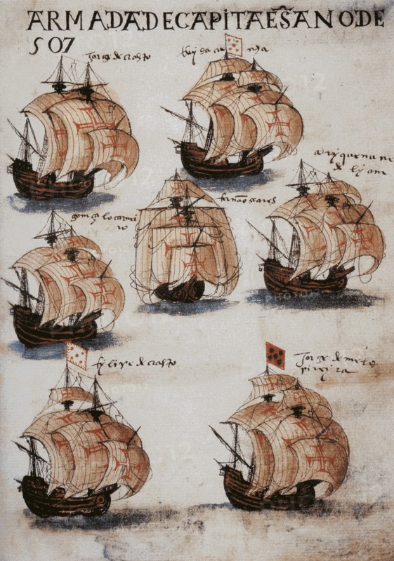 The fleet of Vasco da Gama in 1502. From Livro de Lisuarte de Abreu, c. 1565.