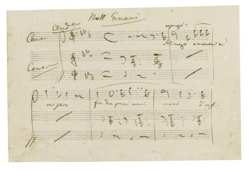 The autograph manuscript: Opera Ernani, final aria Solingo, errante e misero, Early 1840s.