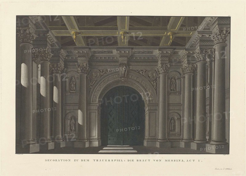 Stage design for the tragedy The Bride of Messina by Friedrich Schiller, 1824.