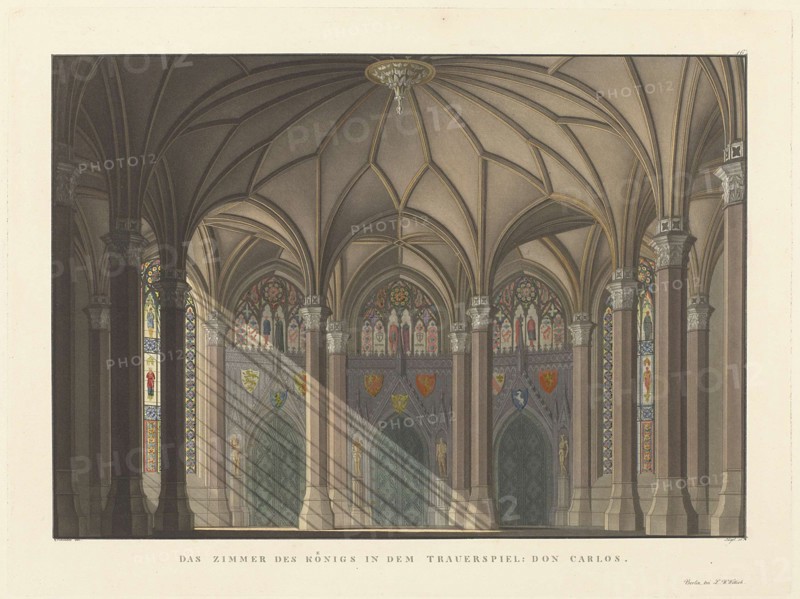 Stage design for the tragedy Don Carlos by Friedrich Schiller, 1824.