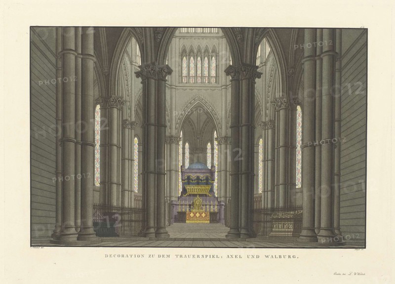 Stage design for the tragedy The Bride of Messina by Friedrich Schiller, 1824.