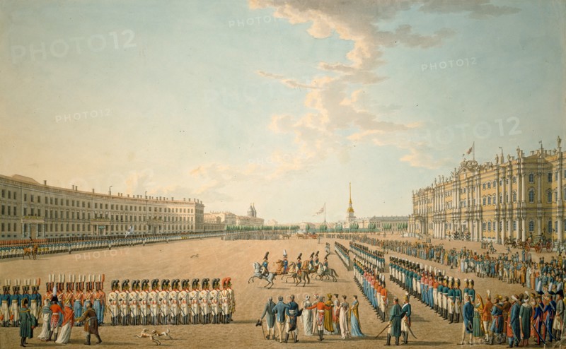 Parade at the Palace Square in St. Petersburg, Mid of the 19th cen.