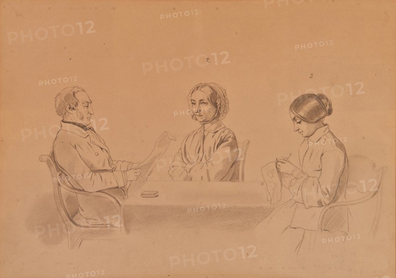 Apollon Ivanovich Sytin (1795-1862) with his wife Louise and her sister, 1854.