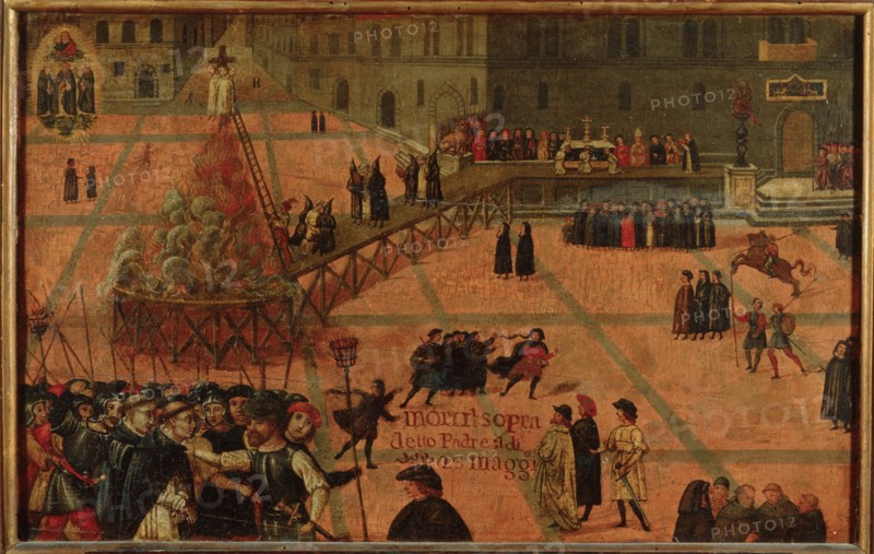 Girolamo Savonarola's execution on the Piazza della Signoria in Florence in 1498, 17th century.