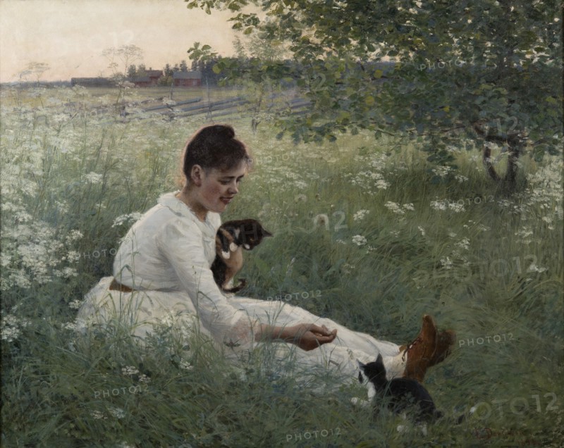 Girl with cats in a summer landscape, 1892.