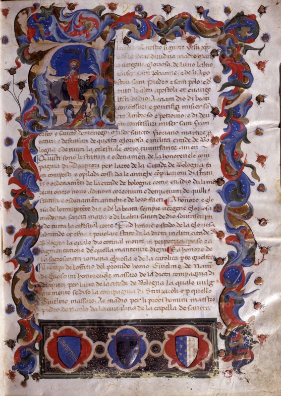 Illustration from Statuti della Società dei Drappieri, 1407.