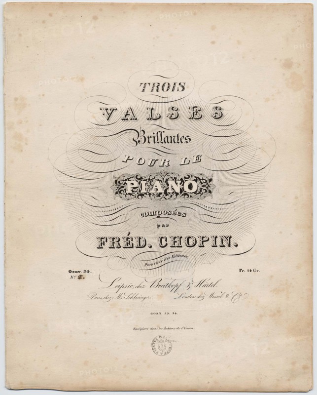 Cover page of the first German edition of the Trois Valses Brillantes, Breitkopf & Härtel, 1838.