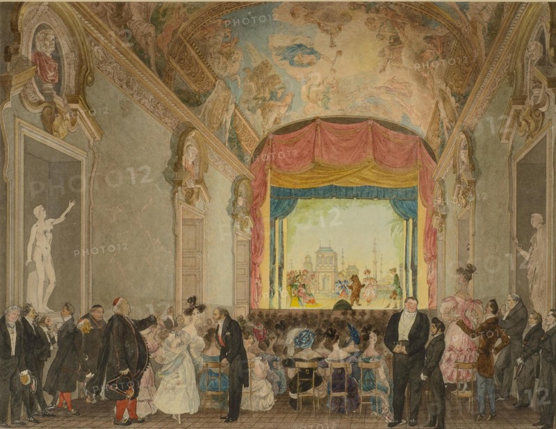 The auditorium of the Theatre at the House of Prince Grigory Ivanovich Gagarin in Rome, c. 1830.