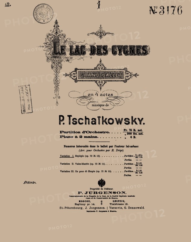 Cover of the score of the ballet Swan Lake by Pyotr Tchaikovsky, 1900.