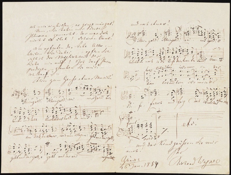 Letter to Carolyne Sayn-Wittgenstein including the closing measures of Das Rheingold, 1854.