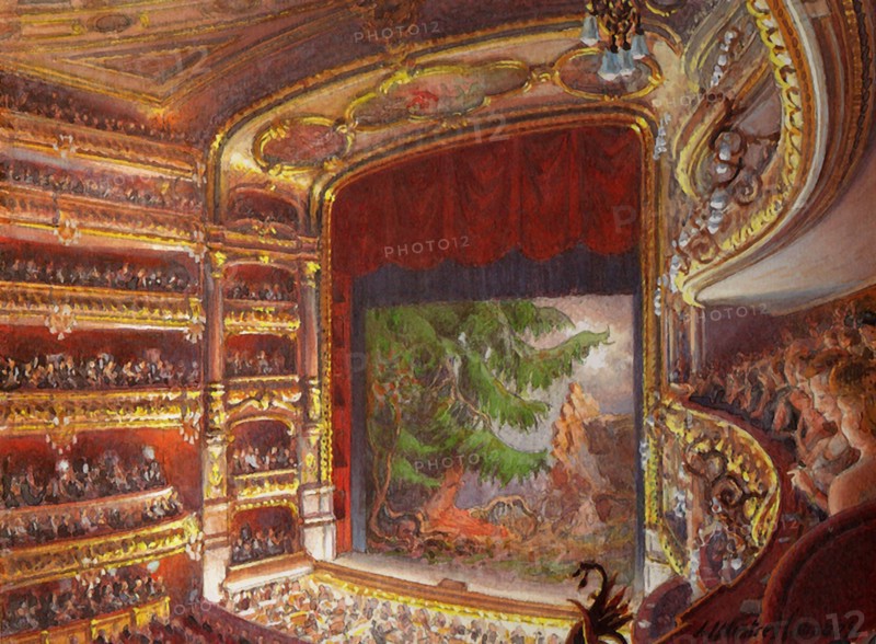 Premiere of the opera Walküre, act III, at the Gran Teatre del Liceu, Barcelona, 1899.
