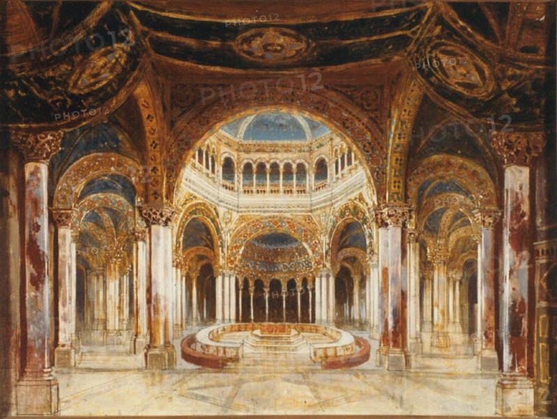 The Temple of the Holy Grail. Set design for opera Parsifal by Richard Wagner, 1882.