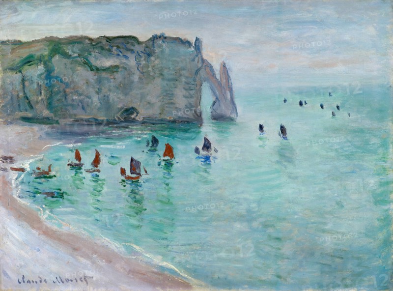 Étretat, La Porte d'Aval, Fishing Boats Leaving the Harbour, ca 1885.