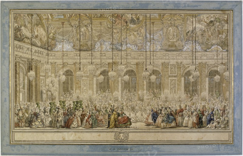 Decoration of the Hall of Mirrors in Versailles, on the occasion of the marriage of the Dauphin, on