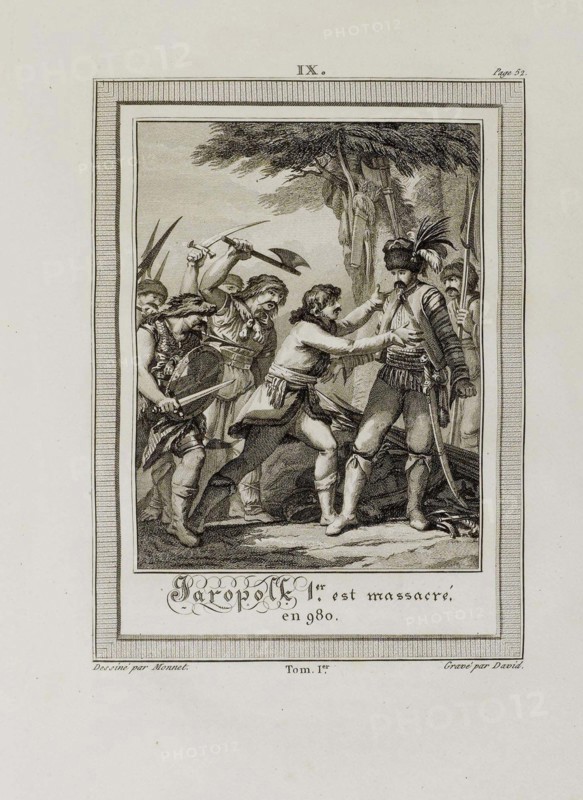 The Death of Yaropolk Svyatoslavich. 980 (From Histoire de Russie by Blin de Sainmore), 1797.