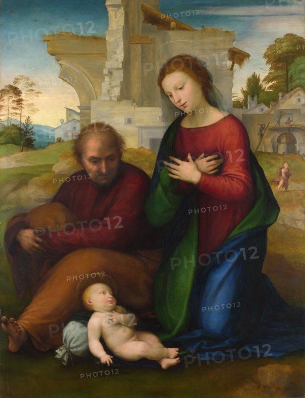 The Virgin adoring the Child with Saint Joseph, before 1511.