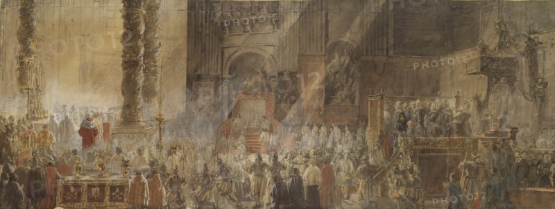 King Gustav III of Sweden Attending Christmas Mass in St Peter's Basilica in Vatican, 1783, 1780s.