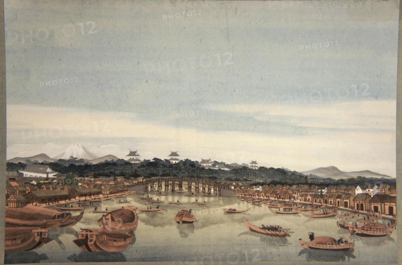 Nihonbashi in Edo and the Fuji in the background, 1823-1829.