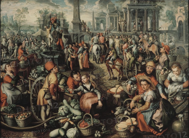 Market Scene with Ecce Homo, the Flagellation and the Carrying of the Cross, 1561.