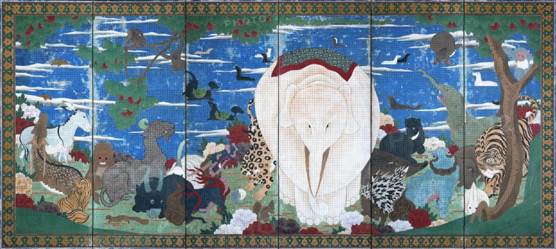 Birds, Animals, and Flowering Plants in Imaginary Scene, 18th century.