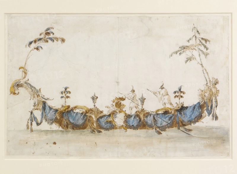 Design for a Bissona, with two gondoliers in Chinese dress, ca 1766-1770.