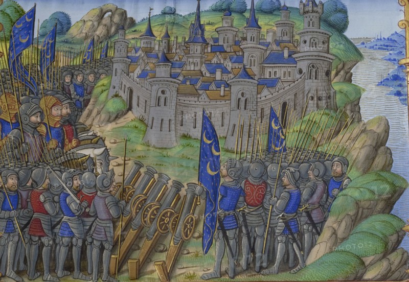 Hannibal's army at the city of Naples. Miniature from: Vie d'Hannibal by Plutarch, 16th century.