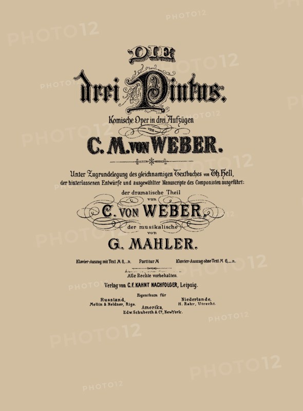 Cover of the vocal score of opera Die drei Pintos by Carl Maria von Weber, 1888.