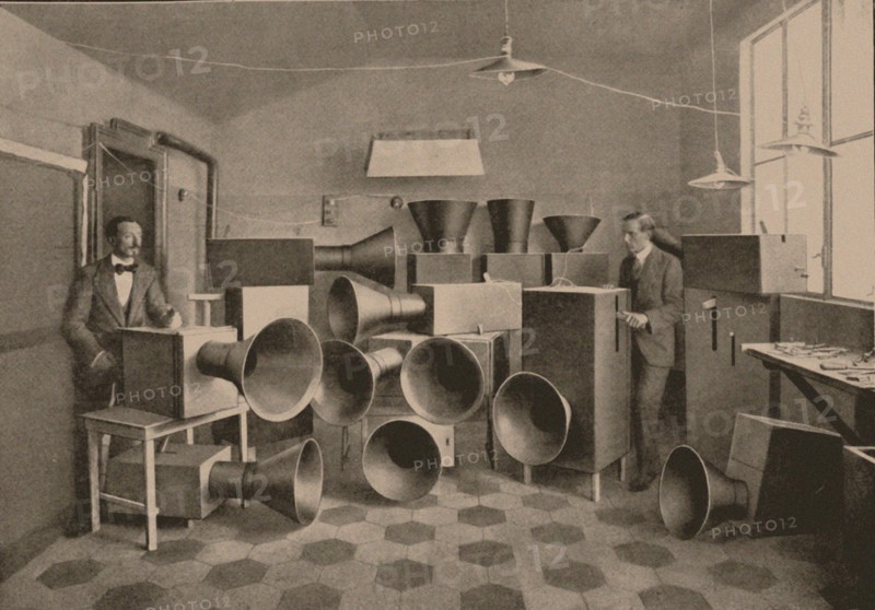 Intonarumori. Luigi Russolo and Ugo Piatti in the Studio in Milan. From L'arte dei Rumori. (Instru