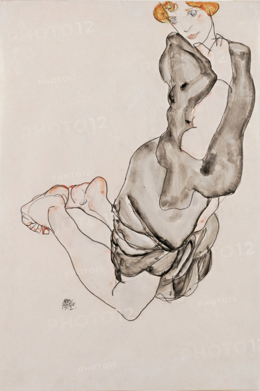 Kneeling Woman with a Gray Cape (Wally Neuzil), 1912.