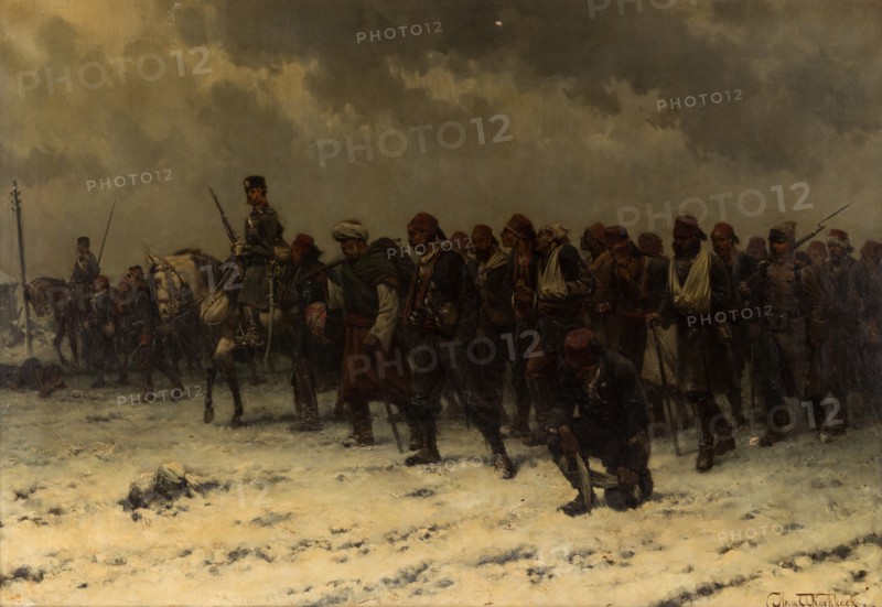 Russian Cavalry and Infantry Escorting Ottoman Prisoners, c. 1916.